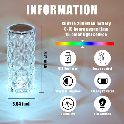 3D Crystal Diamond Led Lamp - Rechargeable